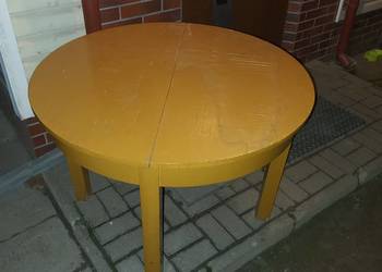 Stół drewniany okrągły PRL rozsuwany