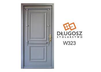 Drzwi DŁUGOSZ zewnętrzne drewniane wejściowe retro 7012 szary bazalt GOTOWE