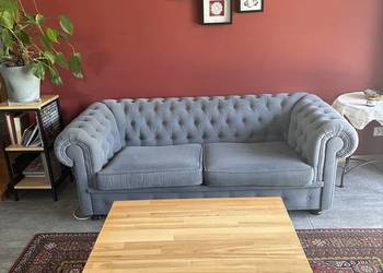 Sprzedam używaną kanapę w kolorze szaro niebieskim, sofa z funkcją spania