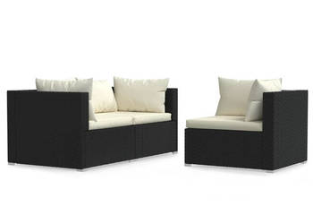 3-cz. ogrodowy zestaw wypoczynkowy poduszki rattan PE czarny WM-317494