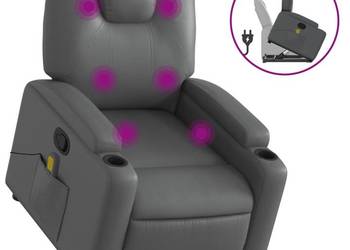 vidaXL Podnoszony fotel masujący, rozkładany, szary, ekoskóra(SKU:3204440)