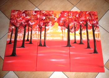 3x obrazy olej na płótnie " WIOSENNY PARK " wym.3x 30x60 cm