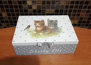 Szkatułka koty z imieniem handmade kotki drewno