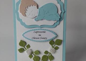 ZAPROSZENIA CHRZEST DZIECKO W SERWETCE C6 BŁĘKIT - BIEL