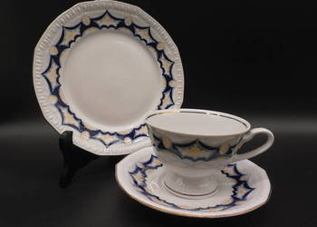 Zestaw śniadaniowy trio z porcelany, Lettin Echt Kobalt