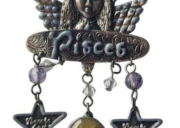 VINTAGE BROSZKA ANIOŁ ZODIAKALNY RYBY PISCES STYL GOTYCKI WIKTORIAŃSKI VINTAGE BROSZKA ANIOŁ ZODIAKALNY RYBY PISCES STYL GOTYCKI WIKTORIAŃSKI