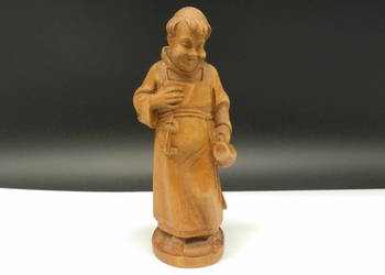 Drewniana Figurka Mnicha–Ręcznie Rzeźbiony „Piwniczy” 13 cm z Merano Włochy