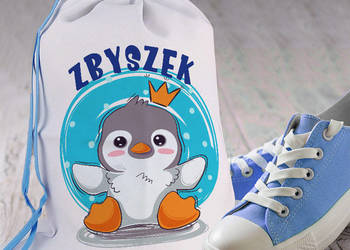 WOREK DLA PRZEDSZKOLAKA - PINGWIN - PERSONALIZOWANY.
