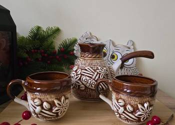 Zestaw do kawy ceramiczny tygielek i dwie filiżanki