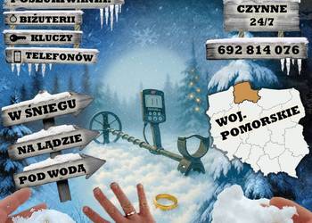 Wykrywacz metali poszukiwanie obrączek pierścionków w śniegu wodzie piasku