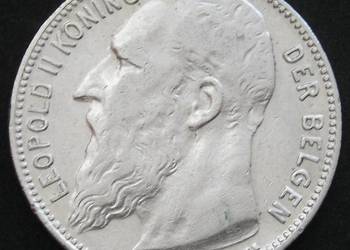 BELGIA 1 FRANK 1909 - KRÓL LEOPOLD II - SREBRO