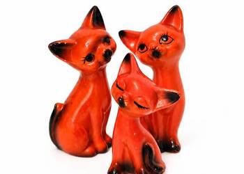 Unikatowy zestaw 3 figurek retro Koty Vintage lata 70. Mid-Century
