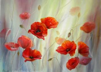 Czerwone Maki, ręcznie malowany olejny, Lidia Olbrycht