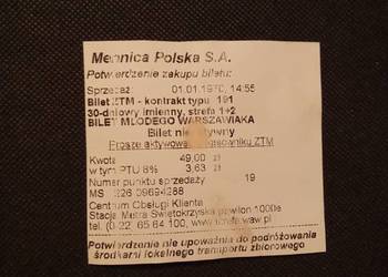 Potwierdzenie za bilet wydruk z błędną datą 1970