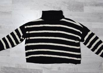 Sweter golf w paski czarnobiały sweterek M