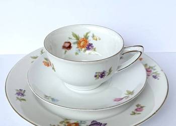 Trio porcelanowe Retsch Bavaria Zestaw śniadaniowy kwiaty lata 50-60 vintag