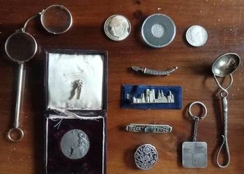 Biżuteria srebro Ag. broszka medal monety łyżeczka spinka krawat Lorgnon