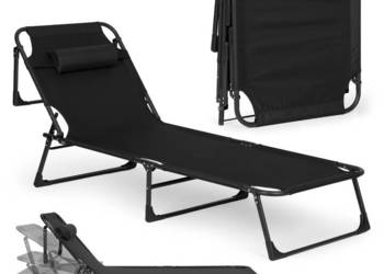 Leżak ogrodowy wędkarski leżanka składana z poduszką czarny MultiGarden