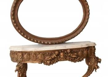 Drewniana Konsola Pod Ścianę Z Okrągłym Lustrem - Barok - Marmur Anioły