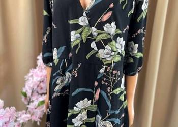 ONLY sukienka kwiatowa czarna midi dekolt V rozkloszowana 42 XL letnia