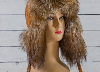 Czapka Papacha, uszatka, pilotka - damska jenot karmel