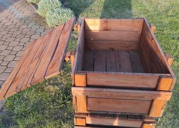 Solidne drewniane skrzynie z okuciami z wojskowego magazynu - 2 sztuki