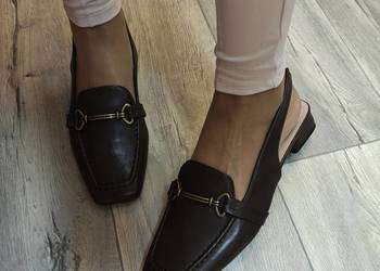 (42) Brązowe, Mega wygodne czółenka wieczorowe z odkrytą piętą, NOWE