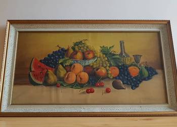 Stary obraz martwa natura w ramie skrzynkowej za szkłem