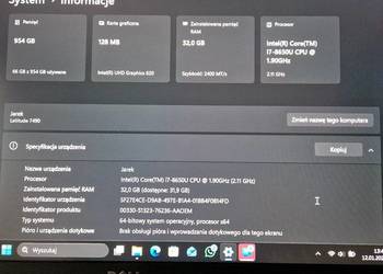 Laptop dell 7490 i7 32gb ram 1000gb ssd