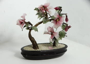 Chińskie Drzewko Bonsai Kwitnące – Szkło / Kamień / Vintage Dekoracja