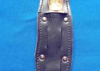 Nóż myśliwski typu finka, rękojeść z imitacji rogu. PRL.