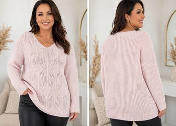 Sweter z plecionym wzorem - biust 110 cm -jasny róż