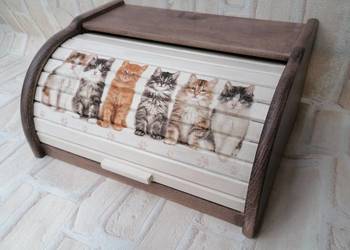 Chlebak z drewna bukowego duży kot koty decoupage