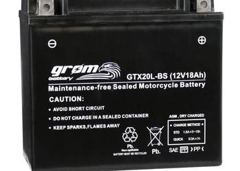 Akumulator motocyklowy 18Ah 270A EN GROM GTX20L-BS 12V P+