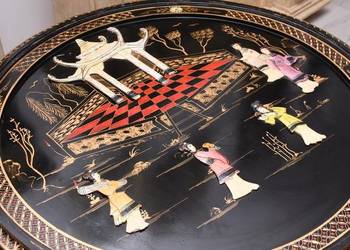 Chiński Stół z Krzesłami Komplet Stolików - Orientalny Ręcznie Malowany