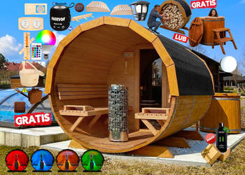 SAUNA Ogrodowa 300cm + OKNO 100% + PRZEBIERALNIA +GRATIS Beczka 500L +Akces