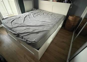 Łóżko IKEA BRIMNES 160x200cm + Płyta szczytowa z półkami + dno łóżka