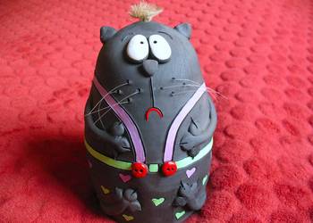 Kot - Skarbonka - 15,5 x 10 cm Czarna ceramika