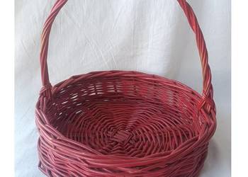 Koszyk pleciony okrągły czerwony z rączką wys. 31 cm, śr. 32 cm