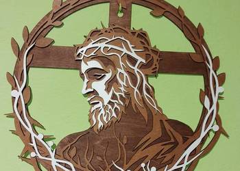 Drewniany Obraz Jezus w Koronie Cierniowej 3D - Dekoracja Ścienna