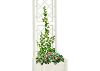Skrzynia na rośliny z trejażem 43x43x142 cm PP biała WM-313979