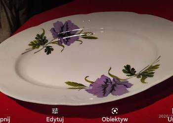 Duża patera porcelana Włocławek biel fiolet kwiaty Duża patera porcelana Włocławek biel fiolet kwiaty