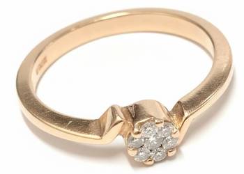 Złoty pierścionek 14K różowe złoto 585 diamenty 0.12ct rozetka cud prezent