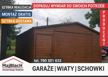 Garaż Blaszany Dwuspadowy / ORZECH  /SZYBKI MONTAŻ GRATIS / – Maj-Blach