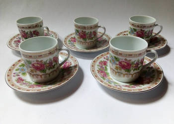 5 chińskich filiżanek espresso ze spodeczkami porcelana vintage