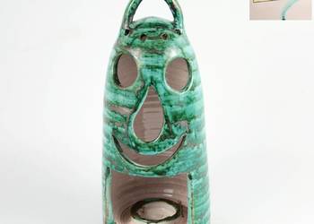Turkusowy świecznik ceramiczny Pál Dybisewszky Węgry lata 60