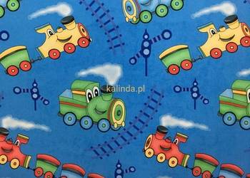 Tkanina obiciowa do pokoju dziecinnego Bajka 12 Wesołe lokomotywy