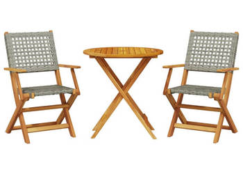 3-cz. zestaw mebli bistro szary rattan PE i drewno WM-3281851