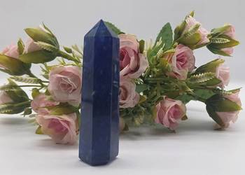 Niebieski kwarc laboratoryjny ciemny stojący stożek 80mm wieża obelisk #58