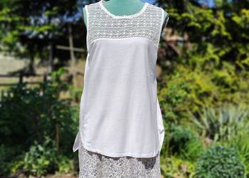 Biała bluzka H&M L 40 wiskoza koronka top koszulka